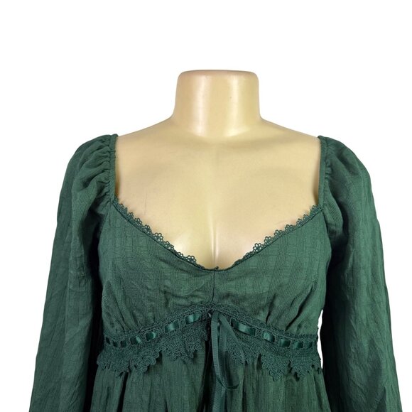 Altard State Womens Hunter Green Blend Mini Dress Lace Detail Long Sleeve Sz M - Picture 5 of 15